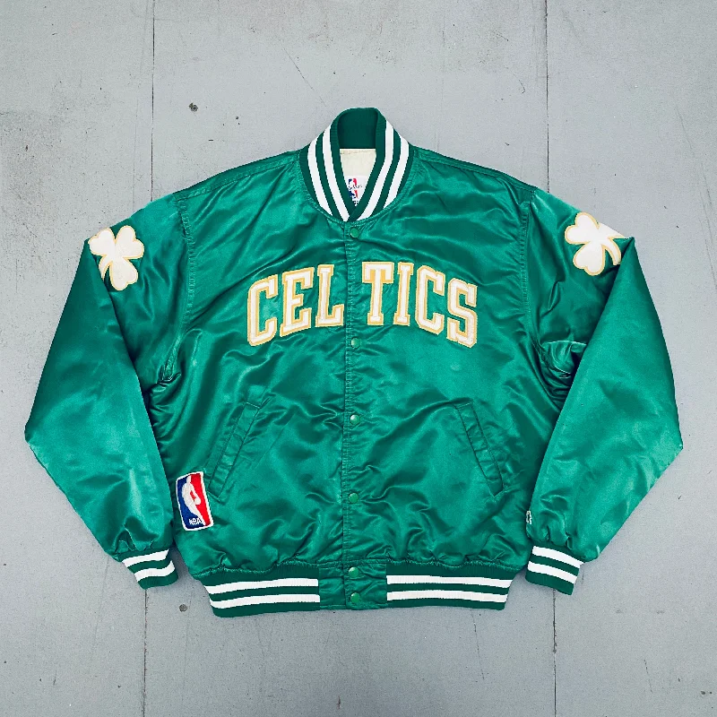 Boston Celtics: 1980's Satin Stitched Spellout NBA Authentics Starter Bomber Jacket (XL)