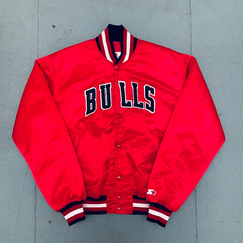 Chicago Bulls: 1980's Satin Stitched Spellout NBA Authentics Starter Bomber Jacket (L)