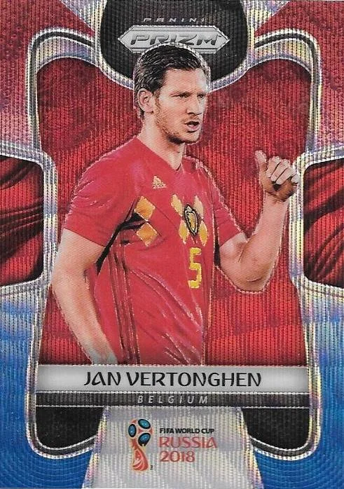 Jan Vertonghen, Red & Blue Refractor, 2018 Panini Prizm World Cup Soccer