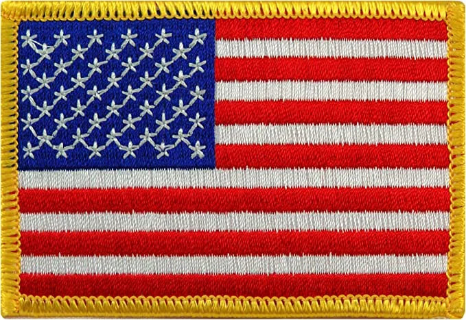 Left Sleeve Oriented Gold Border American Flag Patch - Applied or Unapplied.