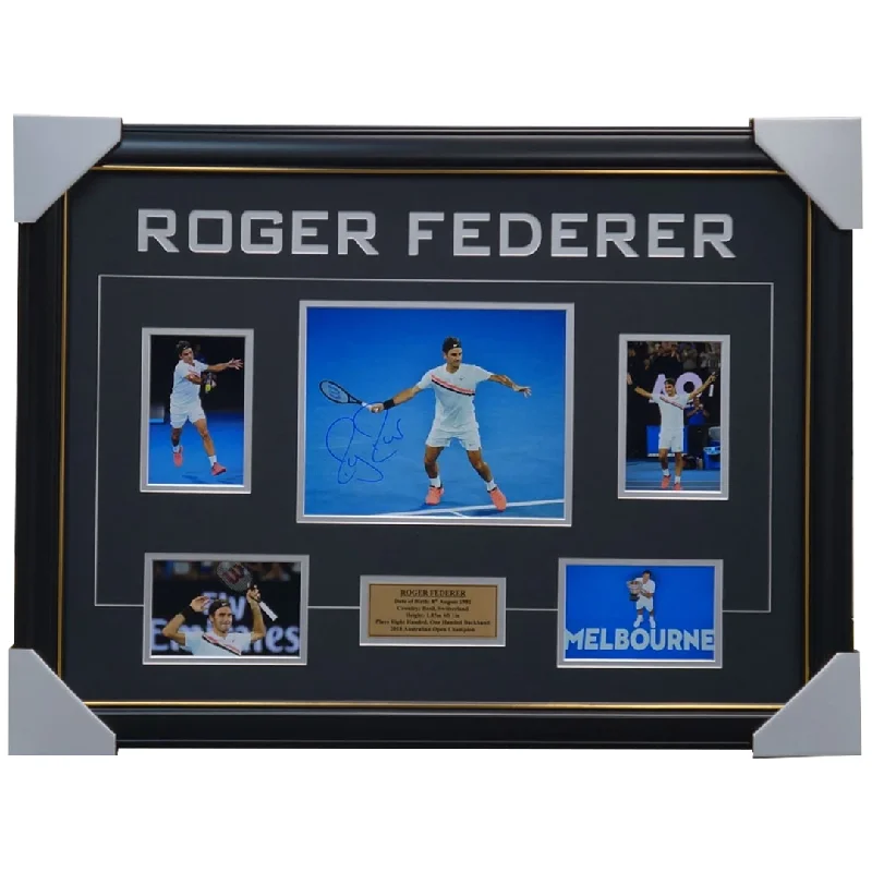 Roger Federer Signed Photo Collage Framed 2018 Australian Open Gram Slam Champion - 1234