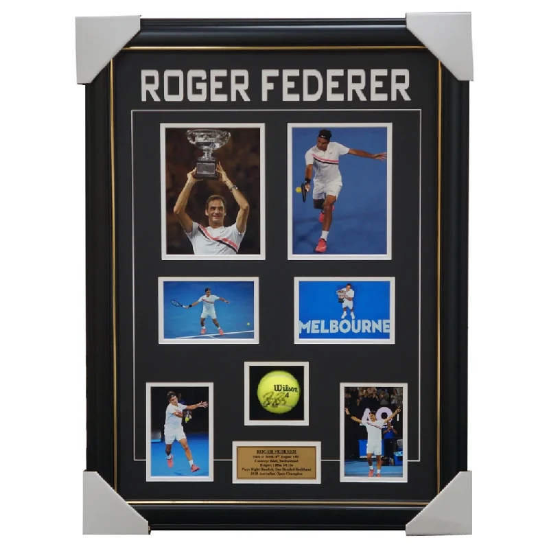 Roger Federer Signed Tennis Ball Box Framed 2018 Australian Open Champion - 2498