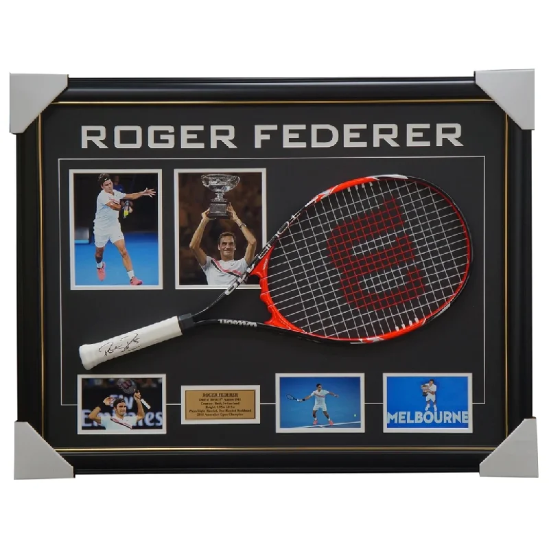 Roger Federer Signed Tennis Racket with Photos Framed 2018 Australian Open Champion - 1667